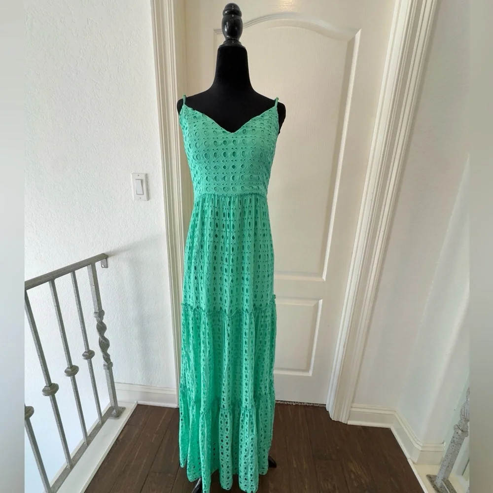 🦄 Lilly Pulitzer Size 6 Melody Maxi Dress Gustavia Green Eyelet - Picture 2 of 5